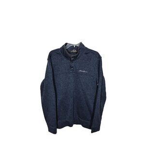 Eddie Bauer 1/4 Snap Pullover‎ Mens Large Blue Radiator Fleece Mock Long Sleeve